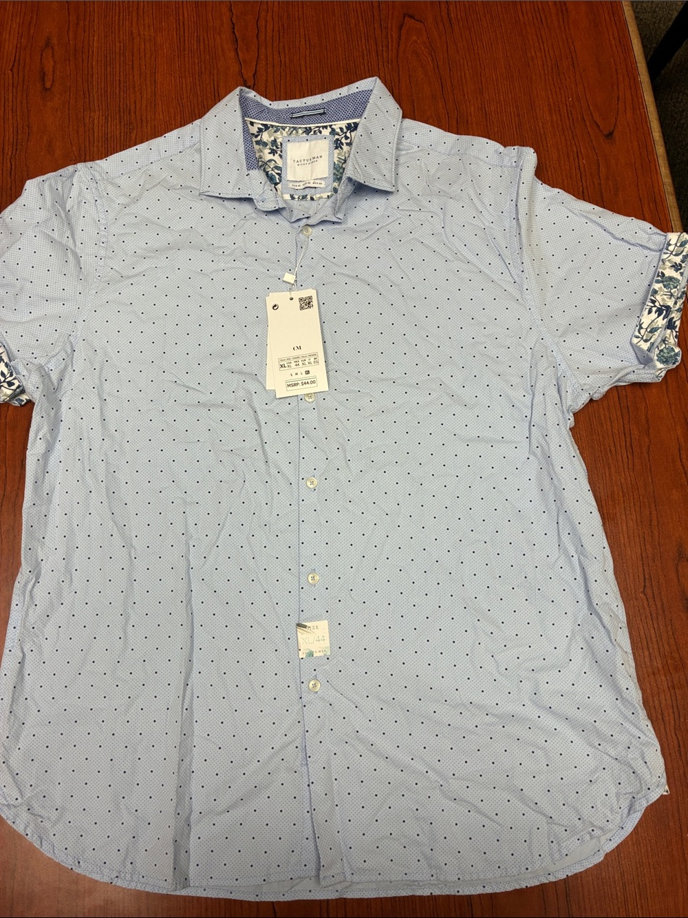 Men's Light Blue Short Sleeve Micro-Print Button-Down Shirt
